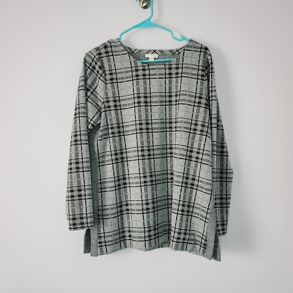 J. Jill Gray Black Silver Metallic Plaid Medium - Picture 7 of 11